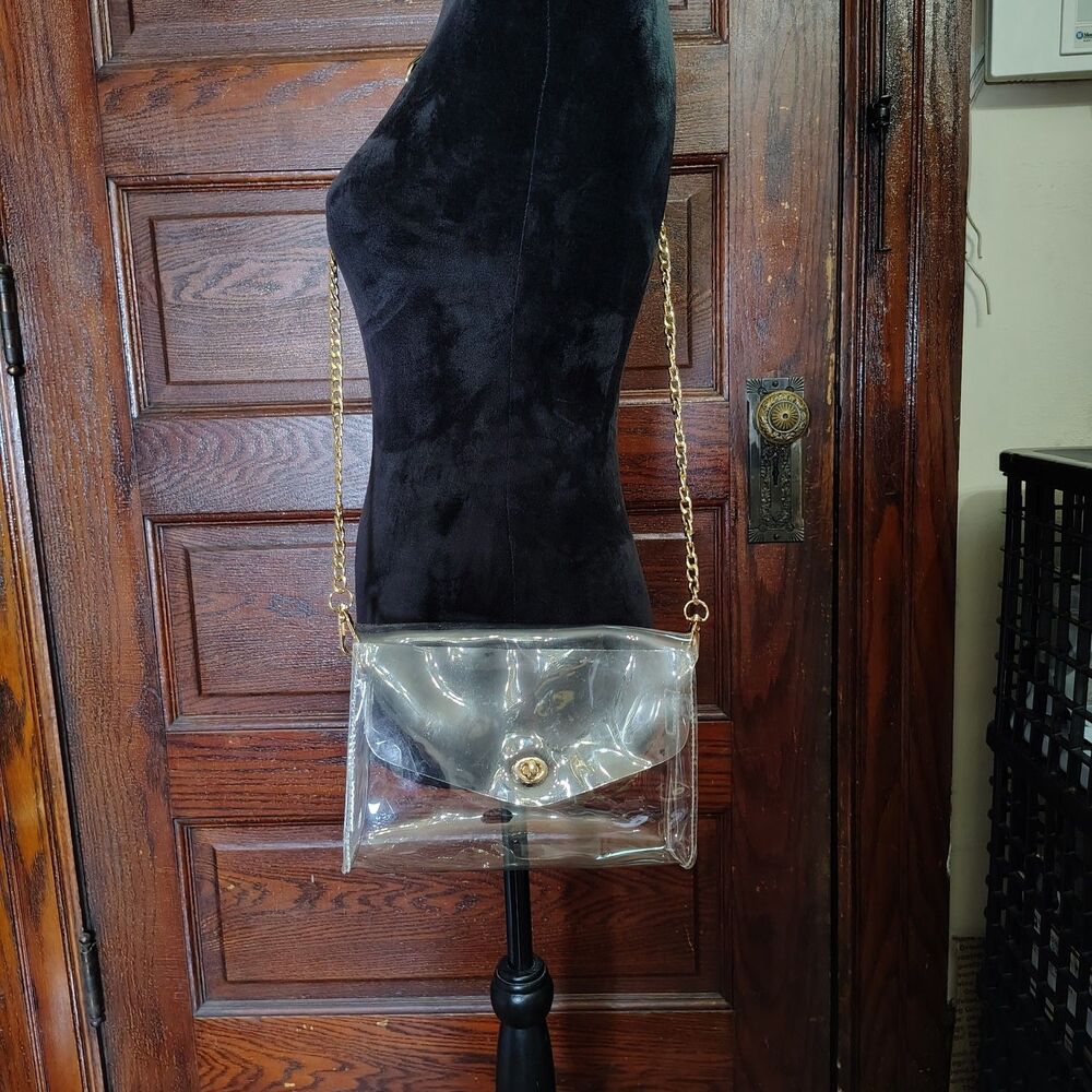 Transparent PVC Clear Crossbody Shoulder bag Purse with Long Gold Chain